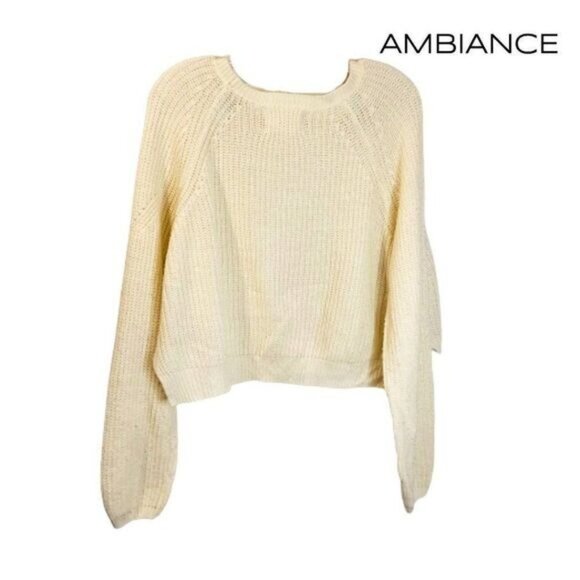 Ambiance Women's Long Sleeve Waffle Knit Sweater  Solid Color Pullover‎ - Picture 2 of 5